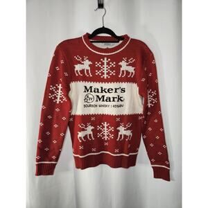 Maker's Mark Sweater Mens Sz S Red Fair Isle Christmas Whisky Bourbon Snowflake